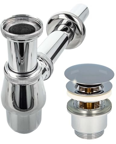 tecuro Siphon mit Pop Up Ablaufventil verchromt - Universal Set für Waschtisch/Waschbecken
