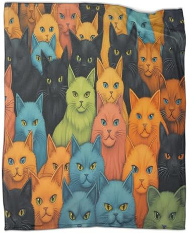 KWFYBEHZ Colorful Cat Decke Kätzchen Gemütliche Klimaanlage,leichte Decken,Reisen,Camping,Flanelldecke,Bettdecke Für Teenager,Jungen,Mädchen,Erwachsene 80x90inch(200x230cm)
