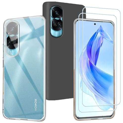 Bsdurable 4 en 1 Coque pour Honor 90 Lite 5G, [1 étuis Transparent + 1 Coque Noir+ 2 Verre trempé Protection écran] Coque Antichoc Couverture à 360 Degrés