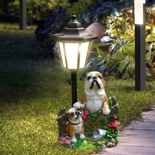 Solar Gartenfiguren Gartenstatuen LED, Harz, Garten Statue Solarlampen für außen, Gartendeko Beleuchtung, Deko Lampe Solarleuchten für Garten, Hof (Hunde 02)