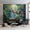 Fototapete Grün 3D Wandbild, Dschungel Tier Vogel Papagei Wasserfall Wanddeko Tapete Vlies Tapeten, 300 x 210 cm (WxH) Fotoplakat für Wohnzimmer Küche Schlafzimmer Wandkunst Art Fototapete