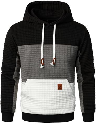 HOOD CREW Men’s Hoodie Contrast Color Sweatshirt Long Sleeve Jacquard Pullover with Pocket