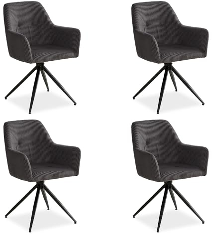 Homestyle4u 2728, Polsterstühle 4er Set Drehstühle Esstisch Grau drehbar Esszimmerstühle mit Armlehne