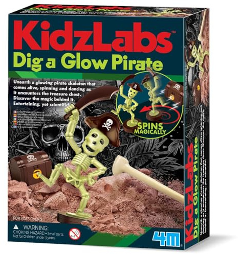 KidzLabs – Graben Sie einen leuchtenden Piraten, Unearth a Piratenskelett, STEM Fun Lernset für Kinder ab 5 Jahren, Gold
