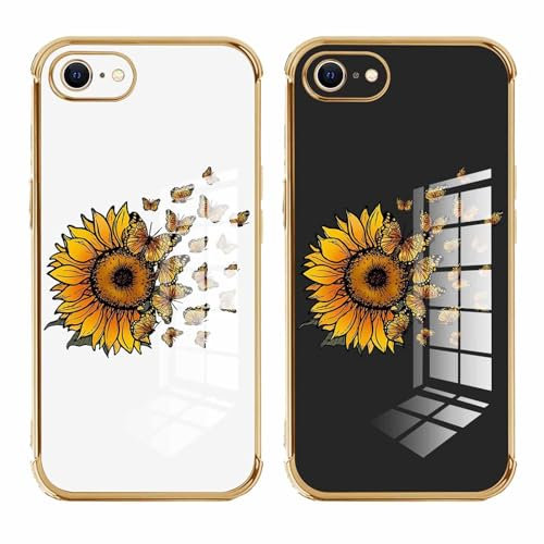 Foonary 2 Pack Cute Phone Cases for iPhone 8/SE 2022/7/SE 2020 Case 4.7,Butterfly Flower Aesthetic Print Soft Silicone Phone Case for Women, Shockproof Cover Protective Funda para Girls,for iPhone 7