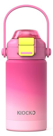 Kiocko Borraccia Bambini Acciaio Inox, 350ml Bottiglia Termica, Senza BPA, Bottiglia Acqua con Cannuccia, Per Scuola(Magenta)
