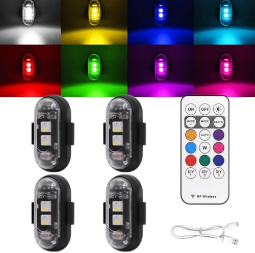 4 lumières stroboscopiques à LED sans fil avec télécommande, 8 couleurs, étanches, anti-collision, chargement USB, feux d'avertissement à LED, pour voiture et moto