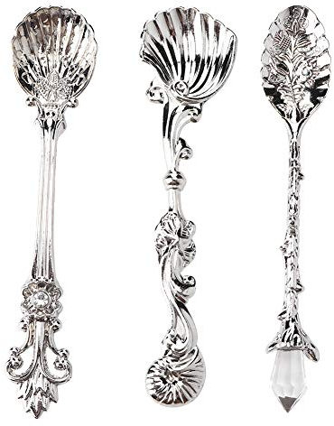 HAOHIZE Juego de cucharas de café de estilo vintage, 3 piezas de cucharas de postre Estilo real Cubiertos de estilo vintage Cuchara de café Cuchara de postre Cucharadita Vajilla