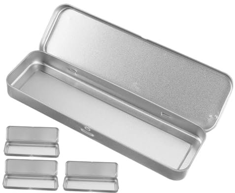 NUOBESTY 4pcs Tin Pencil Box Lid Pen Holder School Stationery Organizer Storage Box for Students Office Home