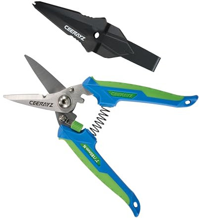 CEERAYZ 185mm Notch Schere, Grow Schere, Gartenschere, Robuste Industriescheren, Vielseitige Scheren für DIY-Projekte, Büro, Produktionslinien und Gartenarbeiten, mit Schutzhülle (Blau/Grün)