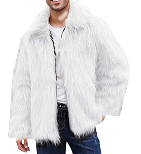 UHouse Winterjacke Herren Pelzjacke Warm Jacke Oversize Felljacke Stehkragen Bomberjacke Kunstfell Jacket Dickes Herren-Jacken Gefüttert Softshelljacke Faserpelzjacke Sale Angebote Weiß L