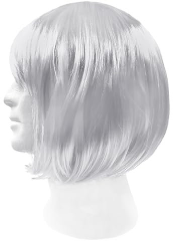 Oblique Unique Perücke Bob Kurzhaar Frisur für Damen Mädchen für Fasching Karneval Kindergeburtstag Halloween Motto Party (Weiß)