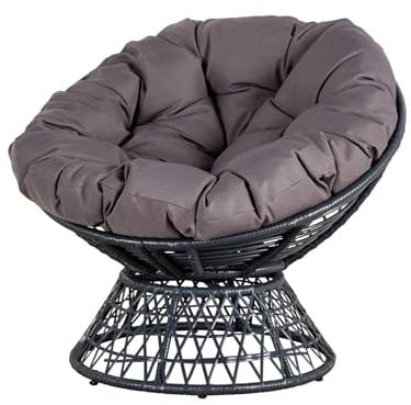 Home Source Rattan Garden Chair, Waterproof Egg Shape Patio Seat, Indoor/Outdoor, Soft Cushion Support, Dark Grey