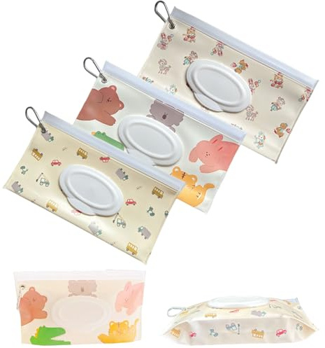 3 PCS Baby Wipes Dispenser Portable Wet Wipe Dispenser Bag，Portable Refillable Wipe Holder, Baby Wipes Container, Wipe Dispenser, Wet Wipe Carrying Case Holder for Travel