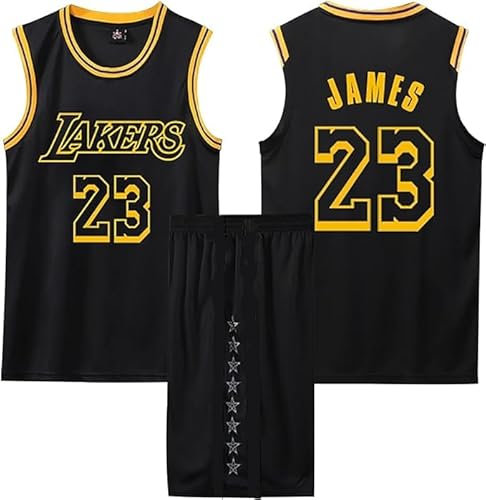 ABRTJCL 2 Pezzi Maglietta Basket e Pantaloncini, Maglietta da Basket per Adulti/Bambino, Set Abbigliamento per Allenamento da Adulti/Bambino Nero XL