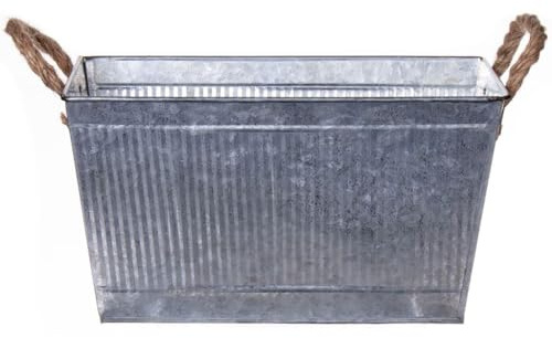 INNA-Glas Rechteckiger Blumenkasten BIMETO mit Griffen, Silber, 29x19x15cm | Rillen, Zink - Zink Pflanzkasten