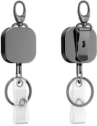 ROSYLEVE 2 portachiavi estraibili retrattili con portachiavi quadrato da 60 cm in metallo, corda in acciaio allungabile, cordino estraibile