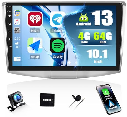 [4+64G] SIXWIN Android 13 Radio Coche para VW Passat B6 B7 Magotan CC con Carplay&Android Auto&Mirror Link,101 Pulgadas Pantalla Táctil con Bluetooth/WiFi/GPS/FM/RDS/USB 32EQ con Cámara Trasera