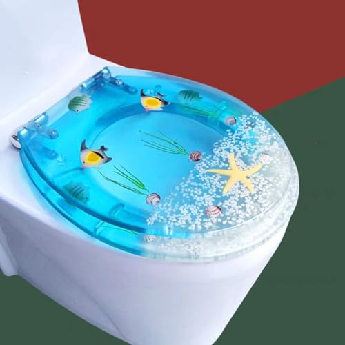 Serenitison WC Sitz mit Absenkautomatik,Harz,mit Top Fix und Schnellverschluss,Langsam schließender Toilettendeckel,Art 3D Effekte,Toilettensitz Aus Kunstharz,Ocean Serie,Kratzfest,für U/V/O-Typ