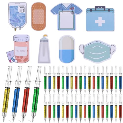 YOFAPA Syringe Pens Set, Including 40 Pcs Nurse Pens and 8 Nurse Notepads, Mixed Colour Syringe Pens with Black Ink, Nurses Pens and Nurse Notepads Pretend for Party Favors, Nursing School Supplies