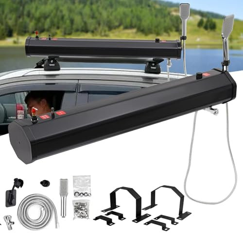 WilkSxyc Douche Solaire, Réservoir d'eau Portable pour Camping, Douche de Camping, Douche de Toit pour Randonnée, Lavage de Voiture, Nettoyage d'animaux, Vacances à la Plage(109x18x14.5cm)