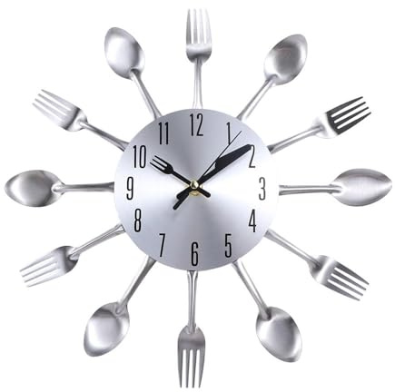Orologio da parete con posate in metallo, 3D, rimovibili, cucchiaio, forchetta, orologio da parete, decorazione per la casa per ristorante