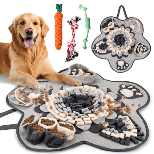 ZUSUZU Schnüffelteppich Hund, Schnüffelmatte Hunde für Waschbare, Trainingsmatte Spielteppich Hunde für Alle Hunderassen (60x60cm, mit 3 Hundespielzeug)