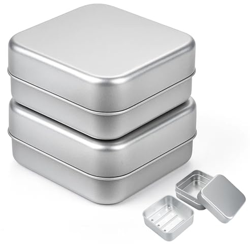 2 Pack Soap Tin, Silver Soap Box Travel Case with Lid, Square Shampoo Bar Container for Bathroom, Kitchen, Suitcase Organizer Storage, Metal Soap Dish Holder