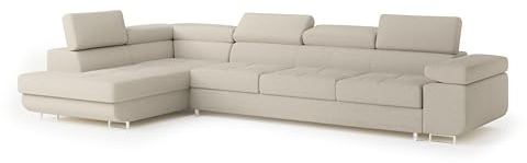 Masseno Ecksofa Vicente Q L-S mit Schlaffunktion L-Form, Glamour Sofa mit Bettkasten, Wohnzimmersofa, Couch, Soffa, Bettsofa, Couchgarnitur - Beige, Quelle 05