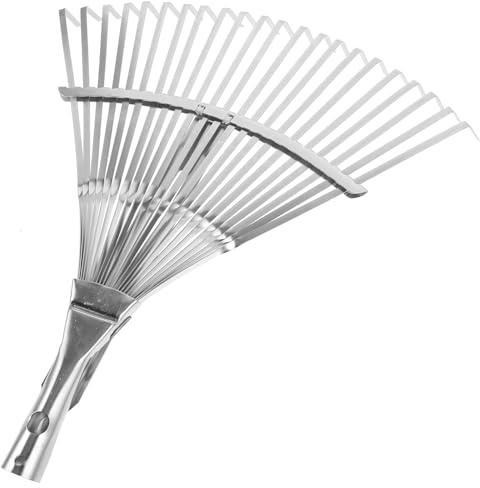 GAROZATION Gartenrechen aus Edelstahl mit Verstellbarem Teleskopstiel 22 Zinken Metall Laubharke für Rasen und Hof Leichter Multifunktionaler Gartenrechenkopf