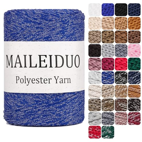 Polyester Makramee Garn 3mm X 225m，Garn Glitzer Silver Polyester Garn Gold Makramee Schnur Kordel Garn Zum HäKeln FüR Makramee Blumenampel Hats Handtasche, UmhäNgetasche Diy Deko KnüPfen