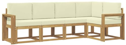 vidaXL Outdoor-Sofagarnitur mit Kissen 5 pcs Weiß und Creme, Garten, modernes Outdoor-Sofa, wetterfestes Lounge-Möbel, perfekte Terrasse für gemütliches Sitzen