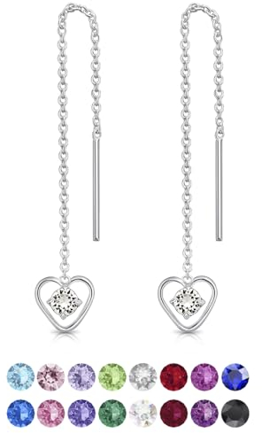 Orecchini Pendenti Donna Argento 925 con Cuore di Cristallo 3 mm - Brillanti Punto Luce