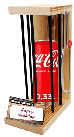 Happy Birthday - Eiserne Reserve Befüllung mit einer Dose Cola 0,33L - Säge - Gitter - witziges Geburtstag Geschenk Mann und Frau, Geschenke zum Geburtstag