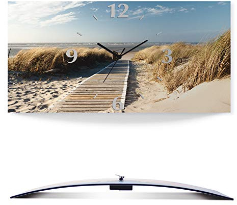 ARTLAND Wanddeko Wanduhr ohne Tickgeräusche Alu Quarzuhr 50x25 cm Rechteckig Lautlos Strand Meer Nordsee Düne Urlaub Natur Maritim T5RM