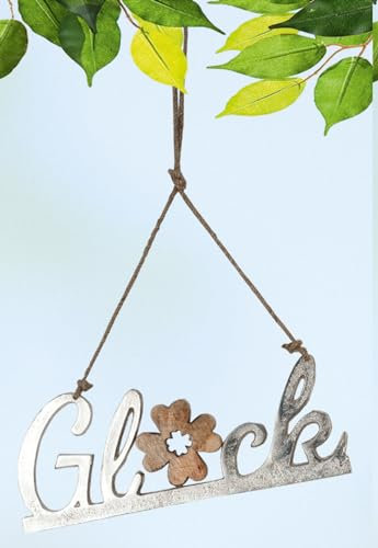1 x Hänger Glück Alu m. Mangoholz Länge 31 cm, Zuhause, Fensterhänger, Frühling (Glück (Stückpreis))
