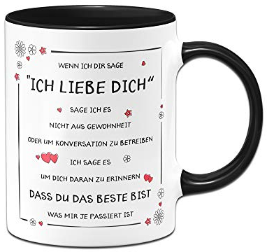 Tassenbrennerei Tasse mit Spruch Ich Liebe Dich - Geschenk für Freundin, Geschenk für Freund Tassen mit Sprüchen (Schwarz)