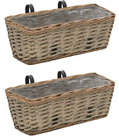 Festnight 2 Unidades Jardinera de Mimbre Jardinera de Balcón con Forro PE Marrón 40 x 16 x 13 cm