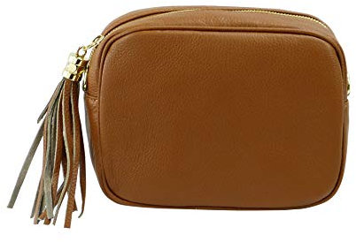 SH Leder Echtleder Umhängetasche mittel kleine Tasche Abendtasche Clutch Crossbody Bag Messenger Handtasche mit Reißverschluss 21x15cm Chiara G209 (D. Cognac)