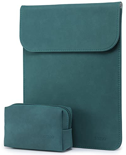 HYZUO 13.3-14 Inch Laptop Sleeve for MacBook Pro 14 M4/M3/M2/M1 Pro/Max A3401 A3185 A3112 2025-2021, MacBook Air 13 2017-2012, 13.5-13.8 Surface Laptop, Faux Suede Leather Case with Pouch, Dark Green