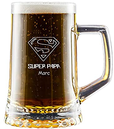 My original gift Cadeau personnalisé pour les pères : chope à bière «Super Papa» gravée de son nom