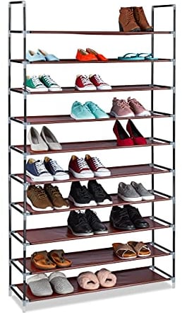 Relaxdays Schuhregal Stoff, HBT: 175,5x100x29 cm, für 50 Paar Schuhe, 10 Etagen, Stecksystem, XXL Schuhgestell, Bordeaux