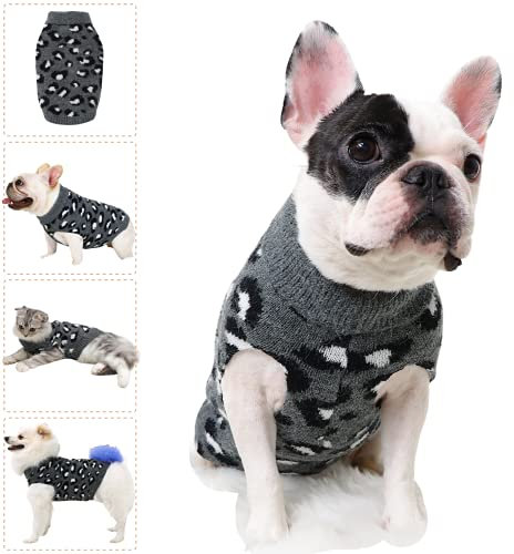 Hund Pullover für Katzen Klein Hunde Pullis Sweater Chihuahua Kleidung Bulldogge Hundepullover Keleine Mittel Grosse Katze Welpen Hundepulli Leopard Grau S