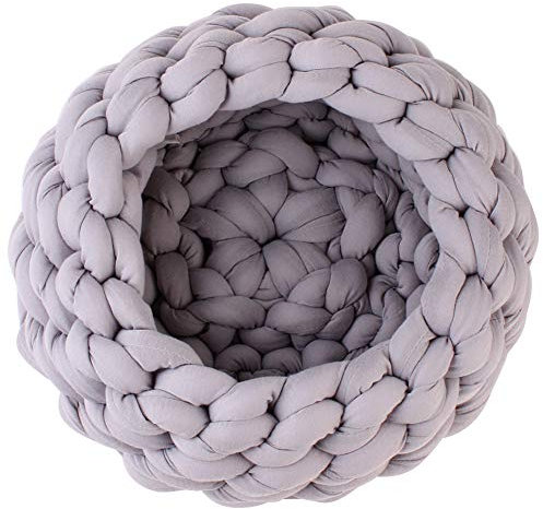 Katzenkörbchen Gewebtes Katzenbett Nest Aus Reiner Baumwolle Warmer Katzenkorb Kuschelkissen Haustierbett Maschinenwaschbar Gray,35cm/14in