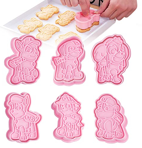 Gxhong Paw Dog 3D Keksausstecher mit Schieber für Kinder, 6 verschiedene Formen, Backwerkzeug für Kuchen, Schokoladenkekse, Obst
