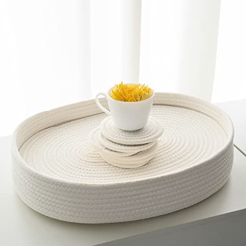 ART pinecone Set mit 12 Tischsets, Platzdeckchen, Tischuntersetzern in Baumwollseil-Aufbewahrungskorb, Tischunterlage für Esstisch, Urlaub, Tischdekoration (weiß)