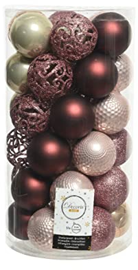 Weihnachtskugeln Kunststoff 6cm x 37 Stück Ornamente Mix Christbaumkugeln Set rosa pink Champagner
