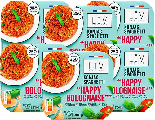 LïV Happy Food - Individual Dish Happy Bolognese with Konjac Sghetti, Gluten Free Pasta, Konjac Plant, Gluten Free, Low Calorie, 6 x 300 g