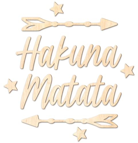 Ocasy Schriftzug Hakuna Matata mit 2 Pfeile und 3 Sternen, Wanddekoration mit 3D-Effekt, Wandbild aus Holz, DIY Holzdeko 600x80x5mm für Kinderzimmer