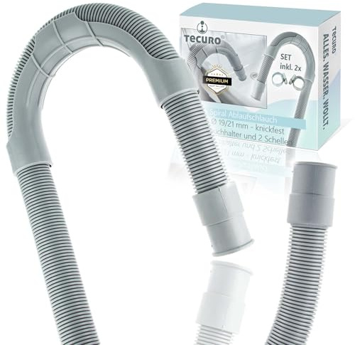 tecuro Spiral Ablaufschlauch 2,00 m x Ø 19/21 mm, knickfest, mit Schlauchhalter und Schellen